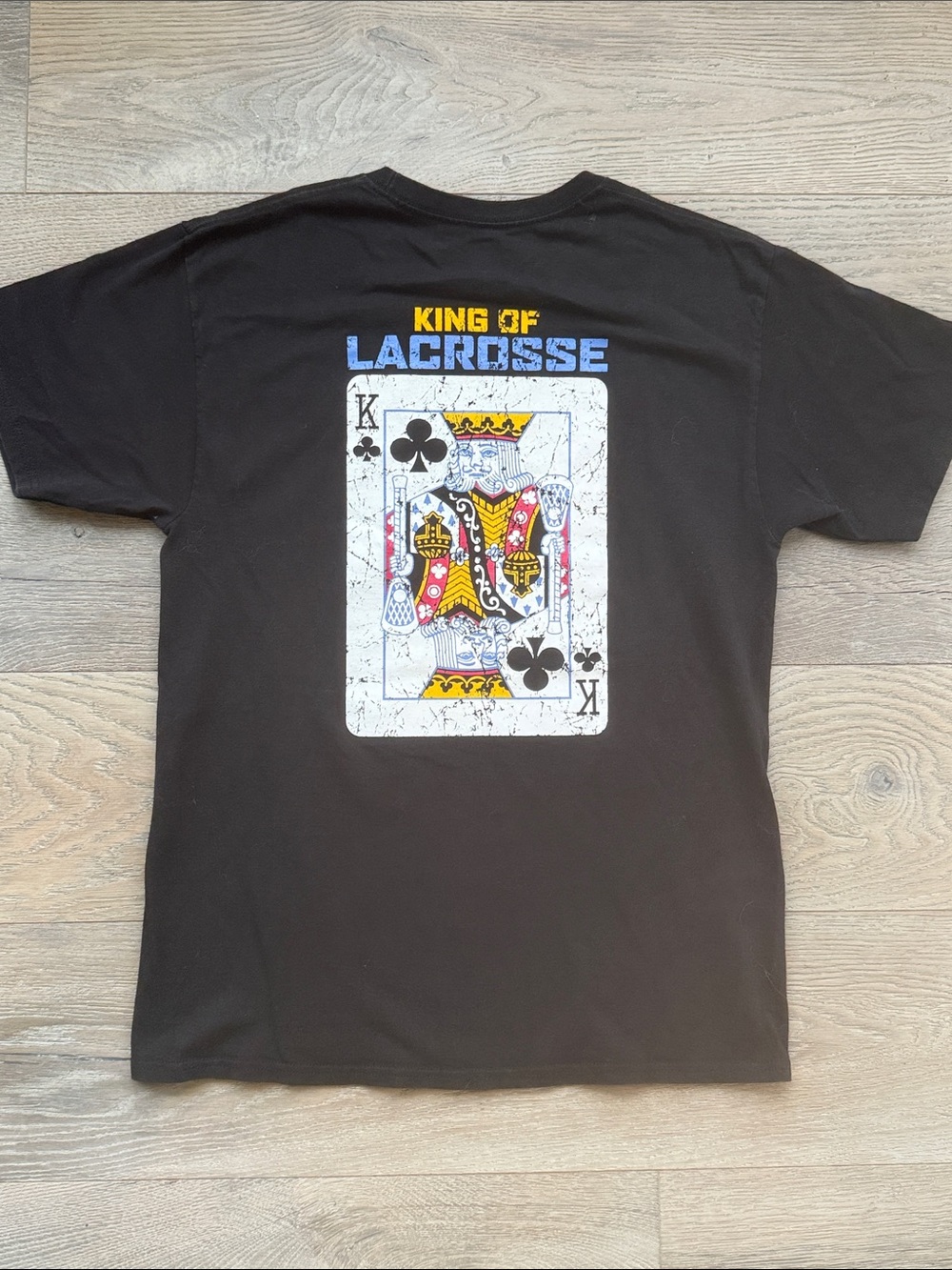 King of Lacrosse Lacrosse Unlimited Black Distressed Graphics Hanes 💯Cotton T-M